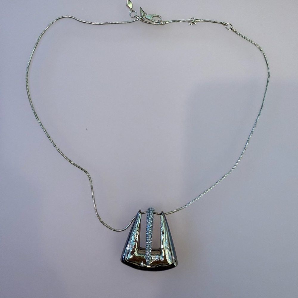 Alexis Bittar Crystal Buckle Pendant Necklace Antique Gold Rhinestone